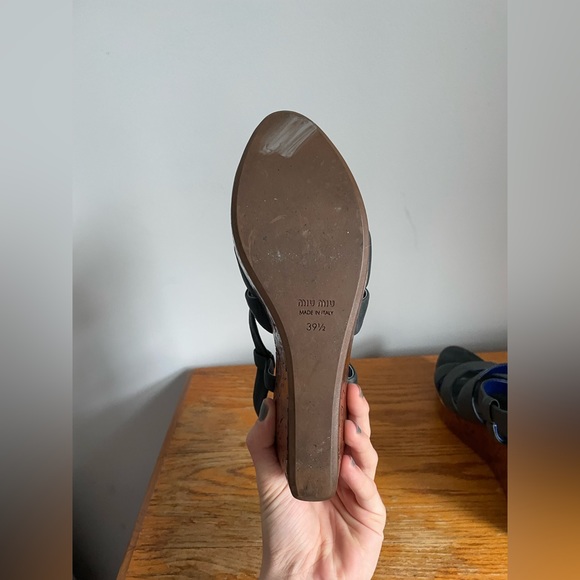 Miu Miu Navy Leather Cork Wedges Womens Size EU 39.5 - Picture 6 of 6